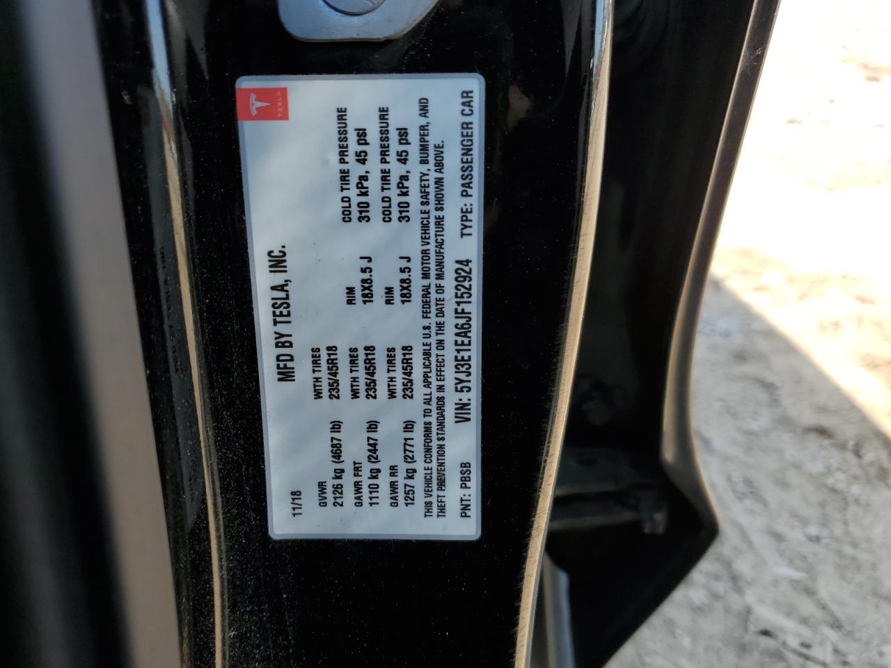 5YJ3E1EA6JF152924 2018 TESLA MODEL 3 - Image 12