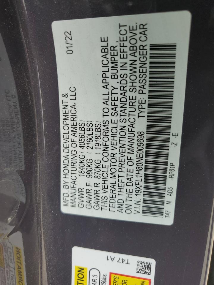 19XFL1H80NE009698 2022 Honda Civic Sport Touring