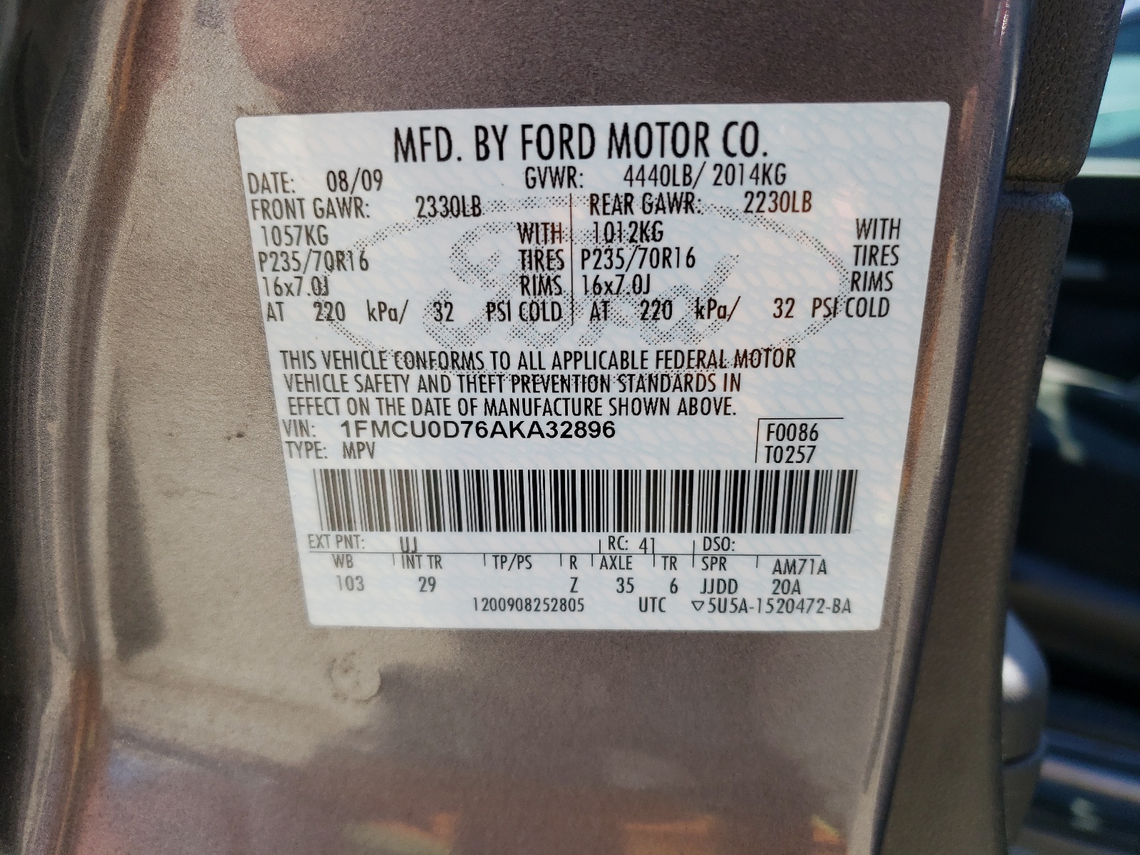 1FMCU0D76AKA32896 2010 Ford Escape Xlt