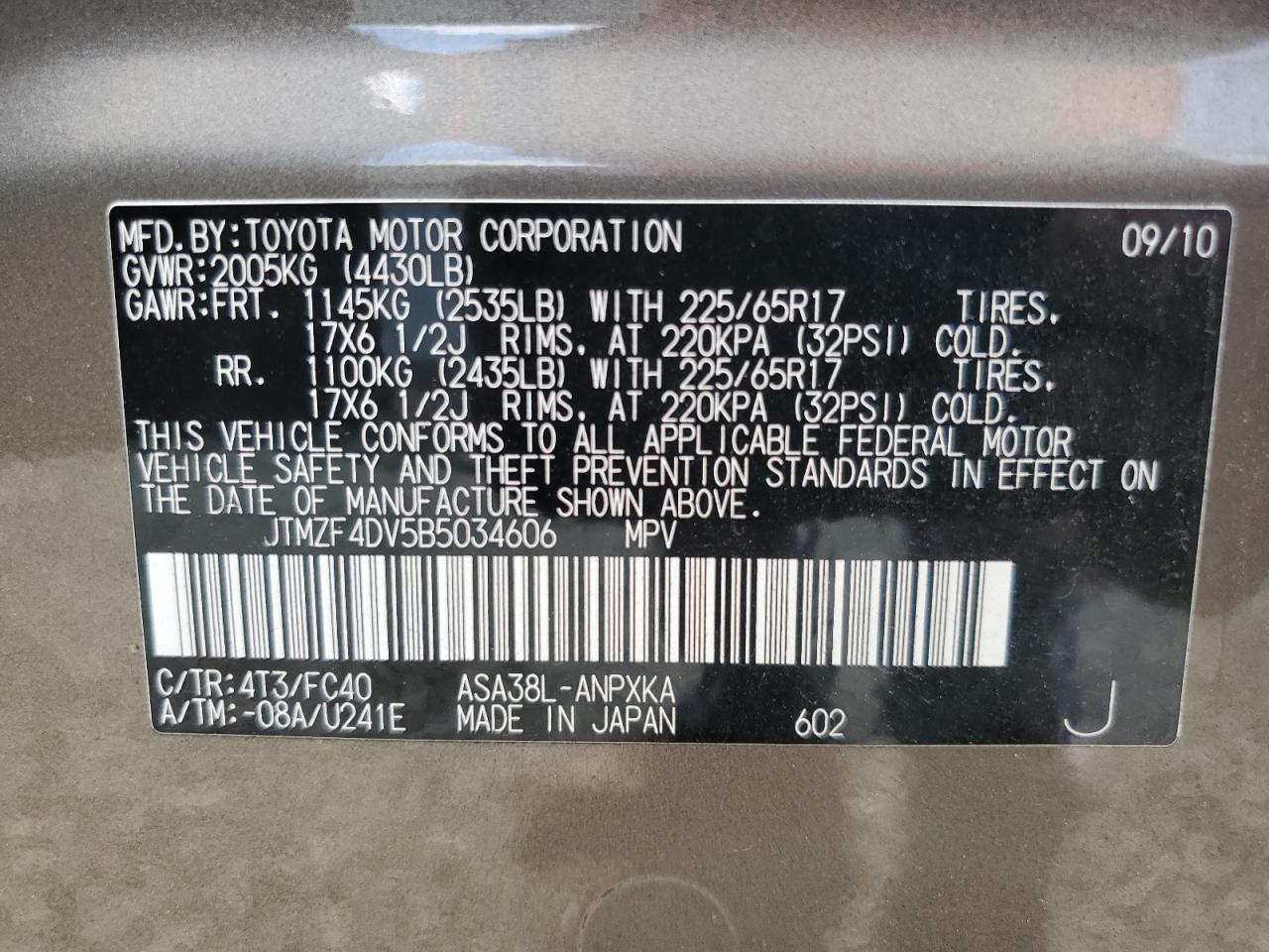 2011 Toyota Rav4 VIN: JTMZF4DV5B5034606 Lot: 58561234