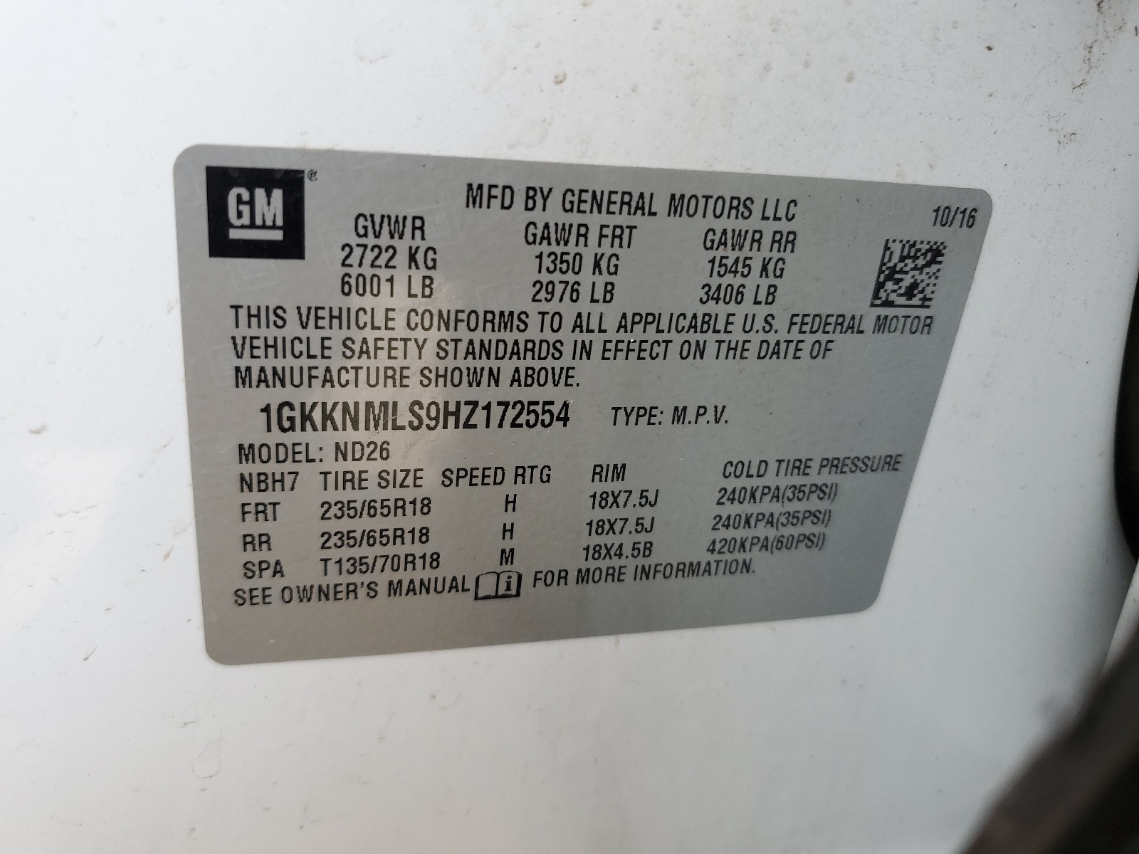 1GKKNMLS9HZ172554 2017 GMC Acadia Slt-1
