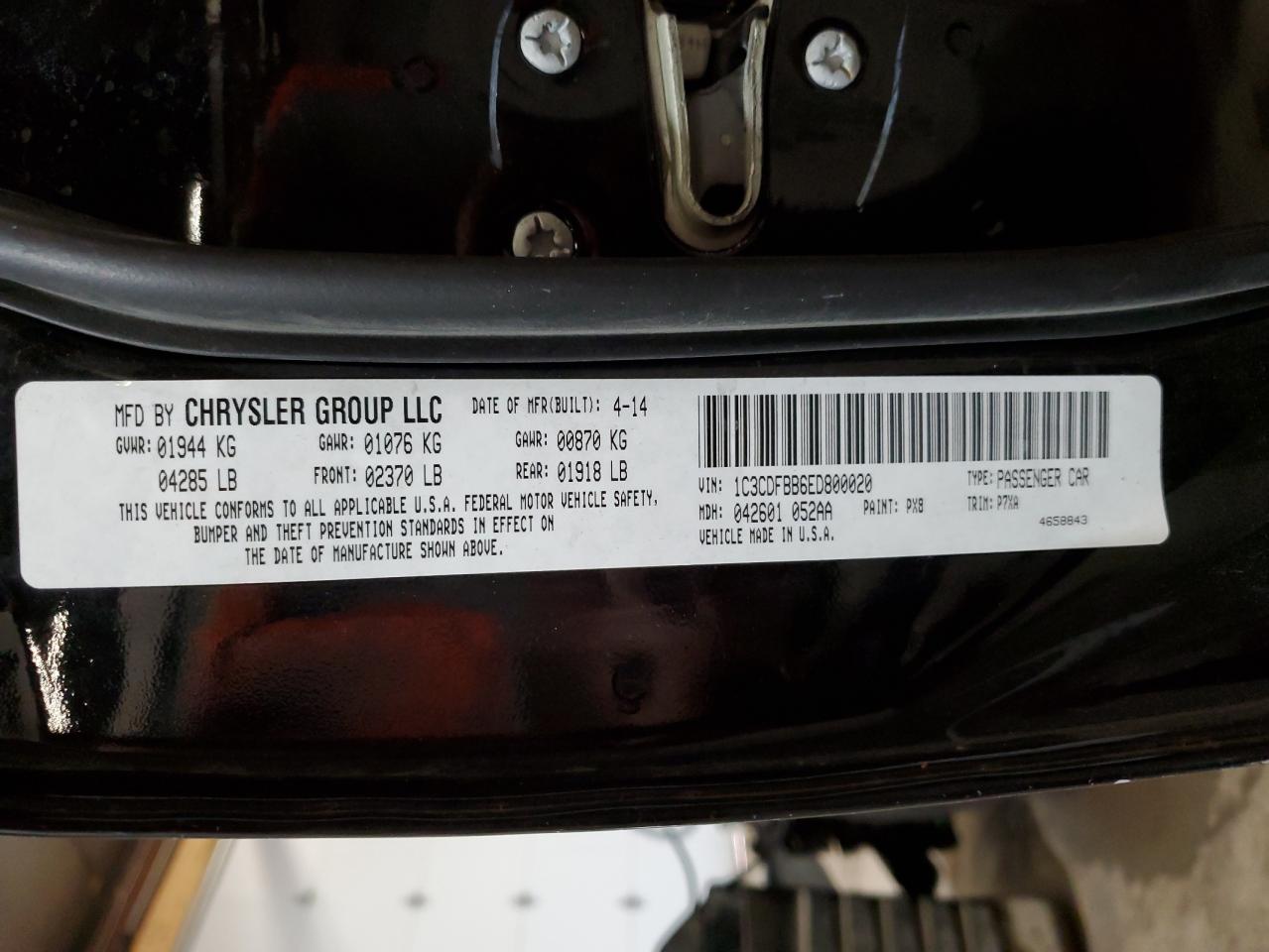 2014 Dodge Dart Sxt VIN: 1C3CDFBB6ED800020 Lot: 60208524