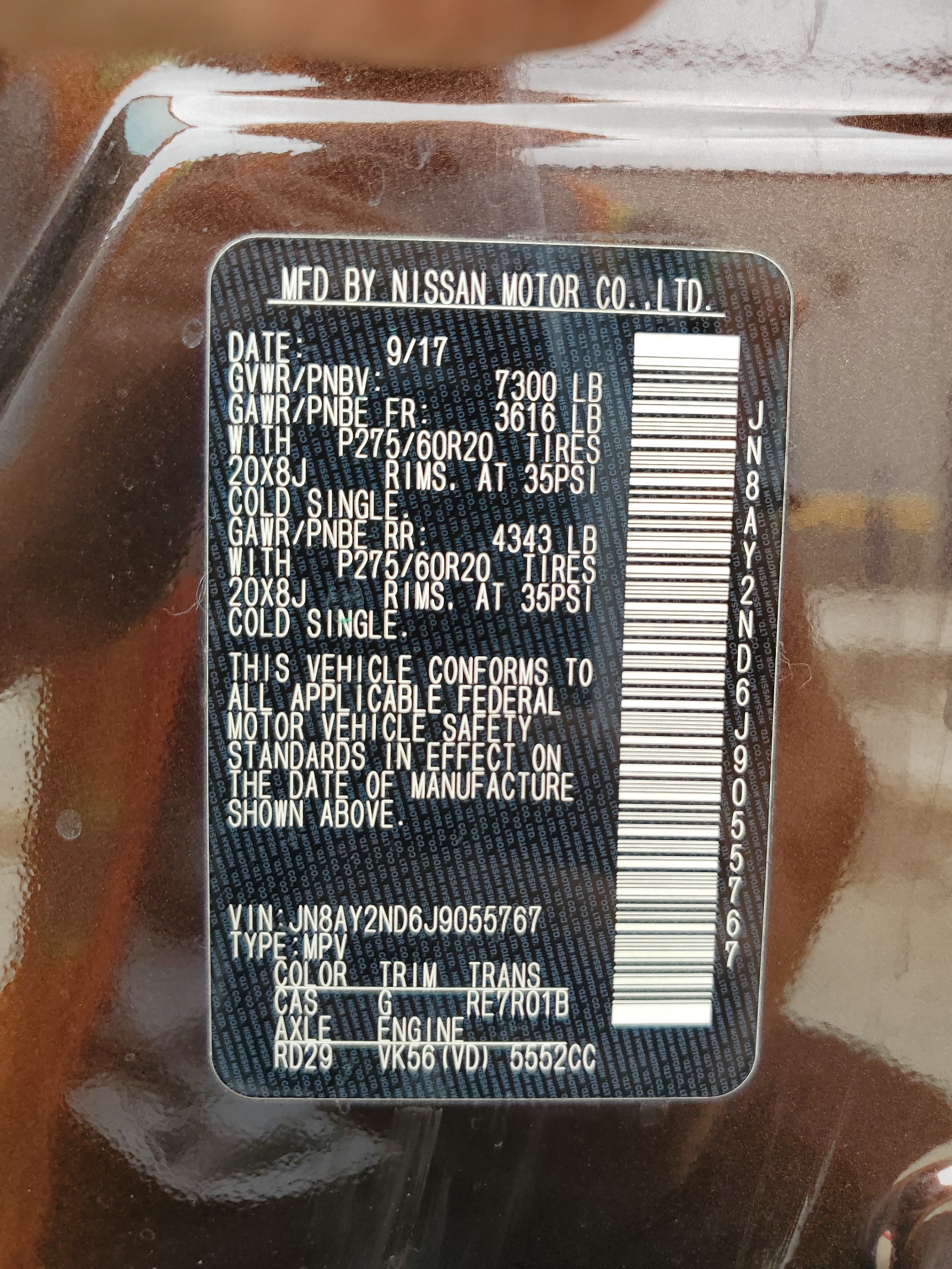 JN8AY2ND6J9055767 2018 Nissan Armada Sv