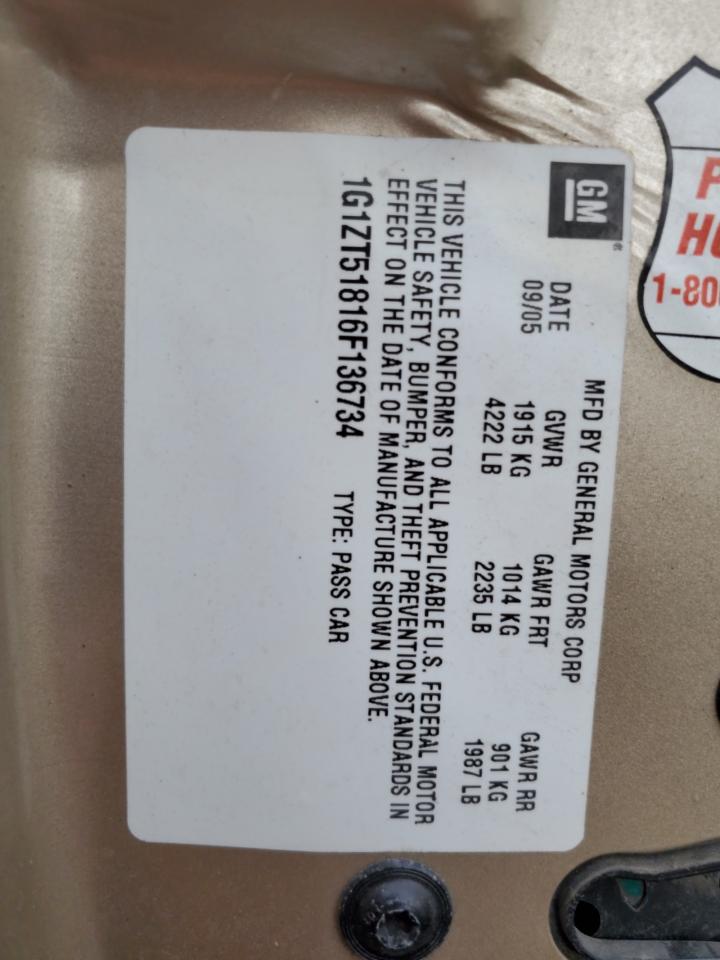 2006 Chevrolet Malibu Lt VIN: 1G1ZT51816F136734 Lot: 57063714