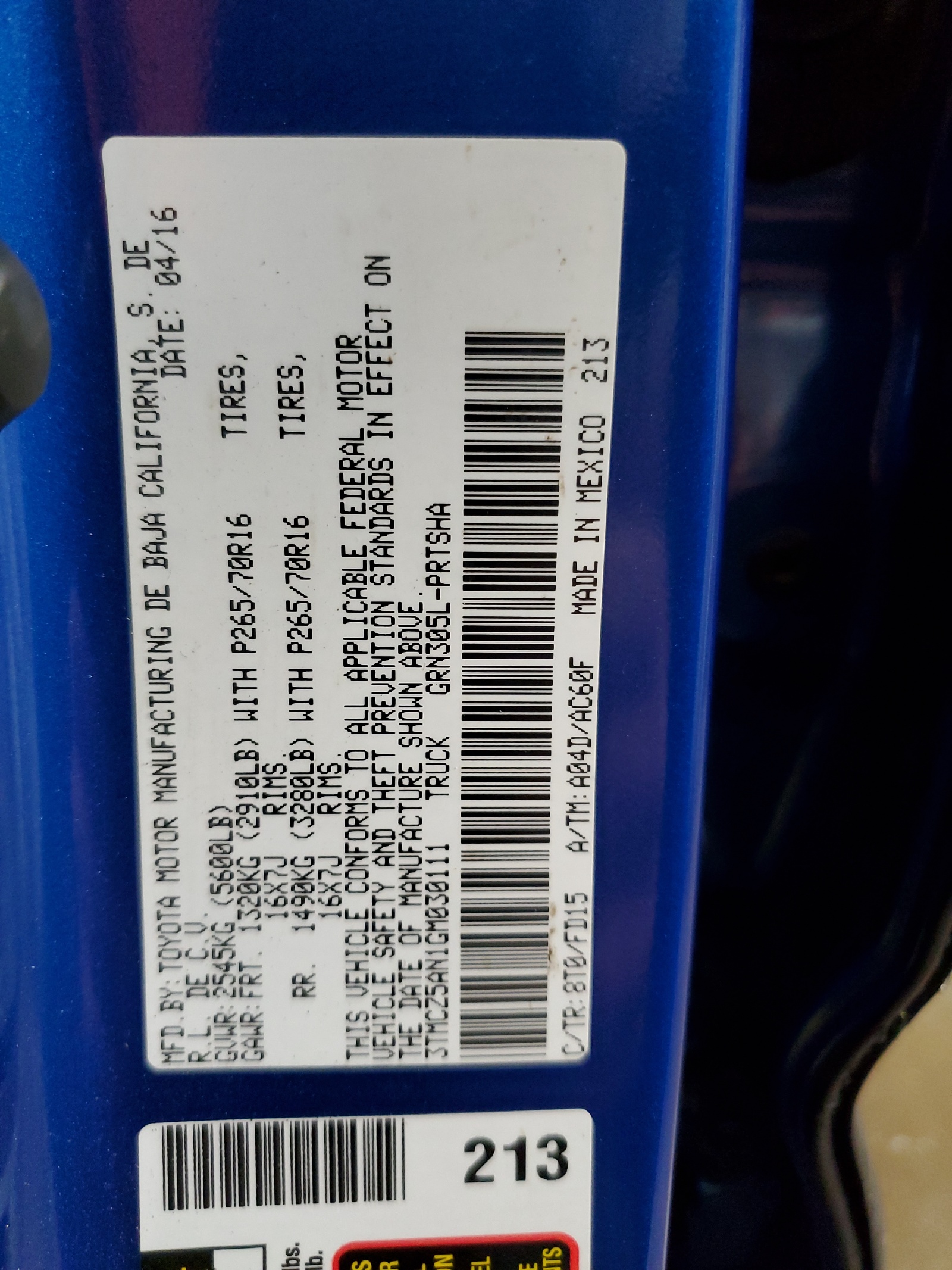 3TMCZ5AN1GM030111 2016 Toyota Tacoma Double Cab