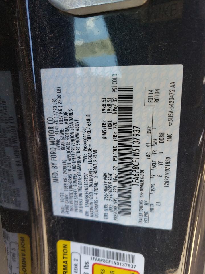 2022 Ford Mustang Gt VIN: 1FA6P8CF1N5137937 Lot: 58175214