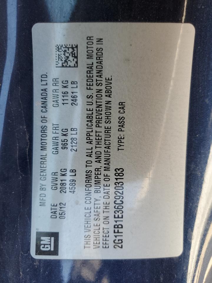 2012 Chevrolet Camaro Lt VIN: 2G1FB1E36C9203183 Lot: 58163244