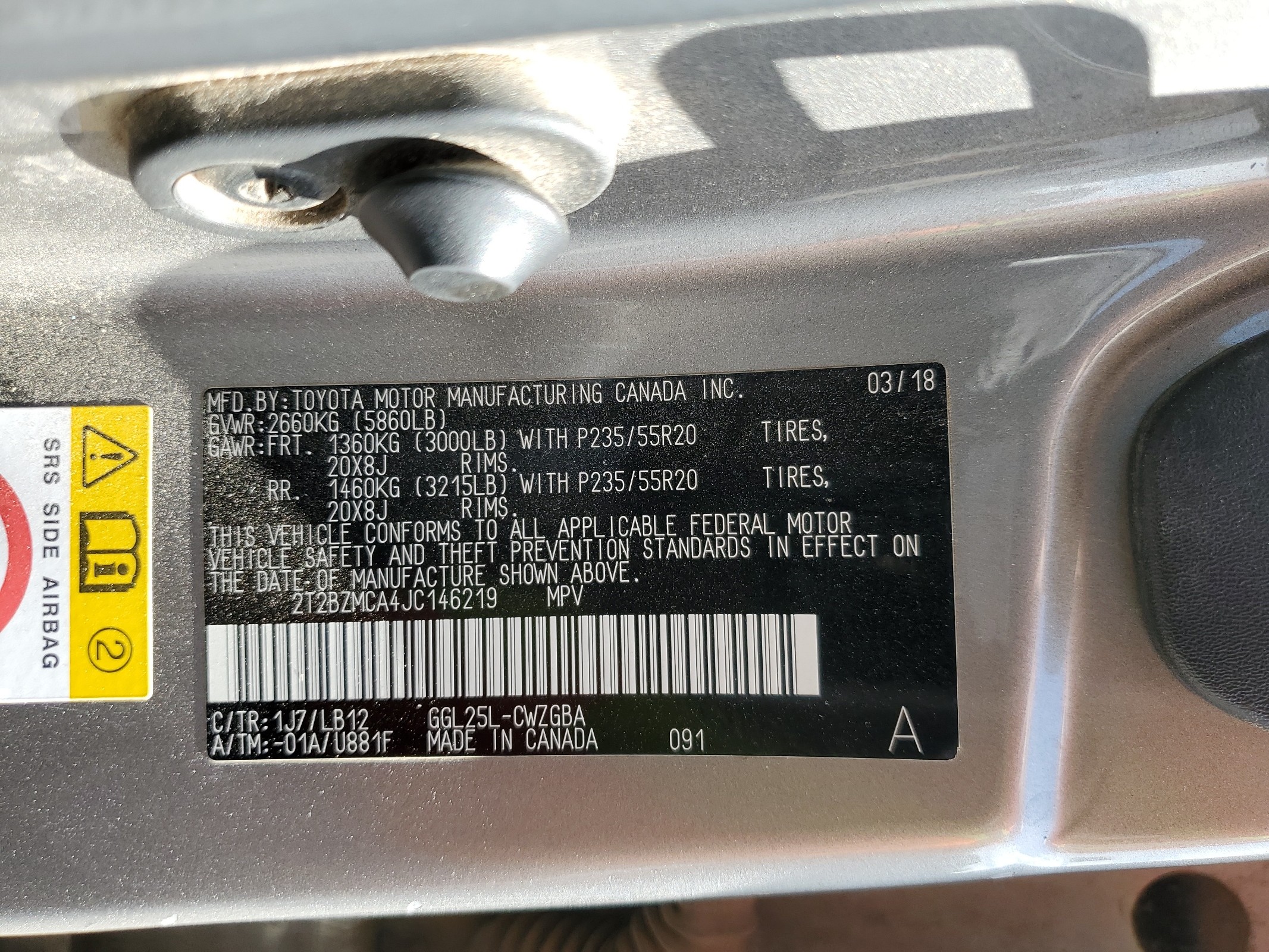 2T2BZMCA4JC146219 2018 Lexus Rx 350 Base