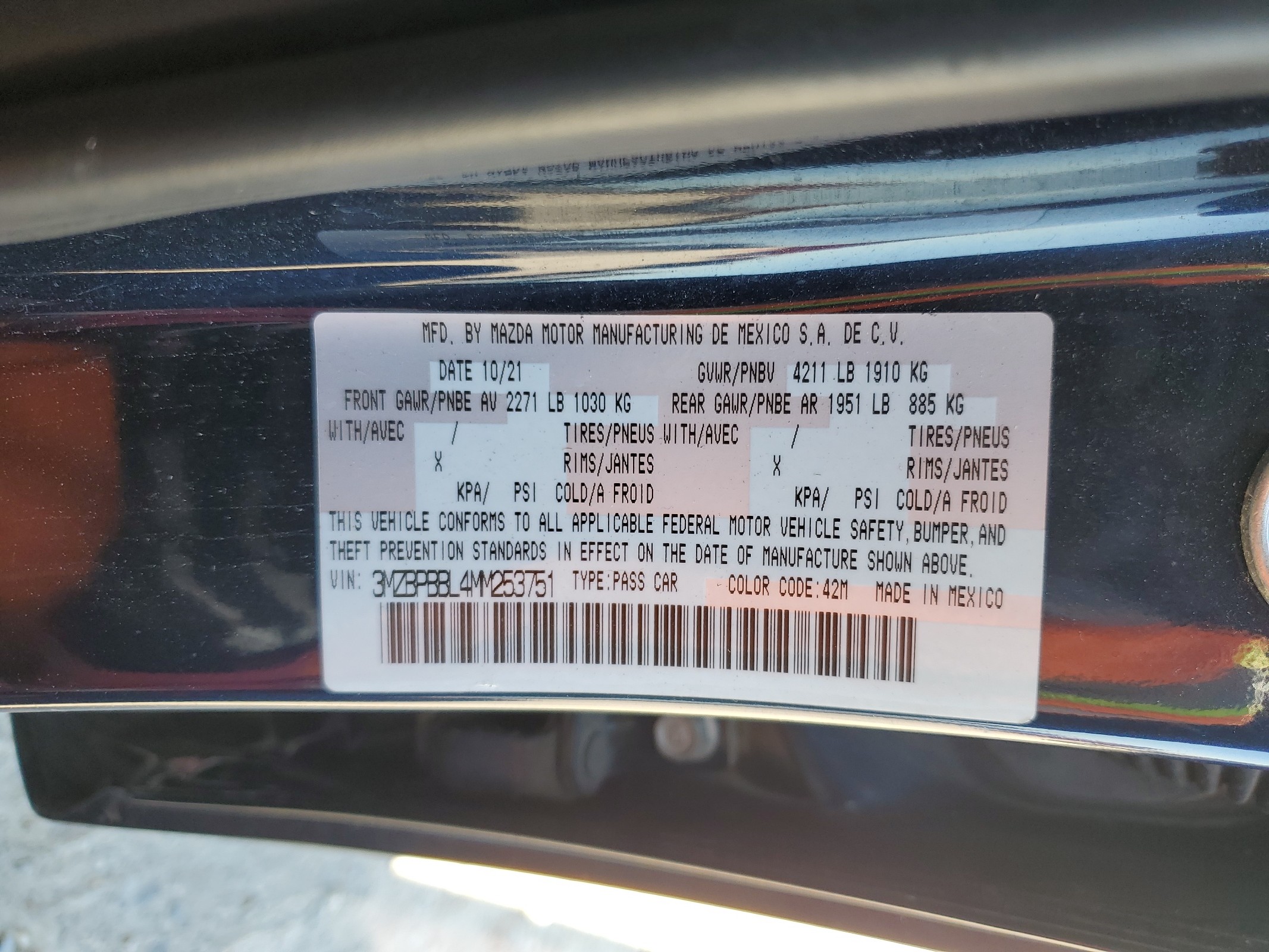 3MZBPBBL4MM253751 2021 Mazda 3 Select