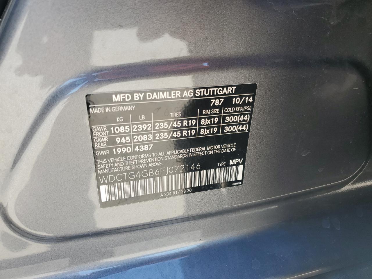 2015 Mercedes-Benz Gla 250 4Matic VIN: WDCTG4GB6FJ072146 Lot: 57769334