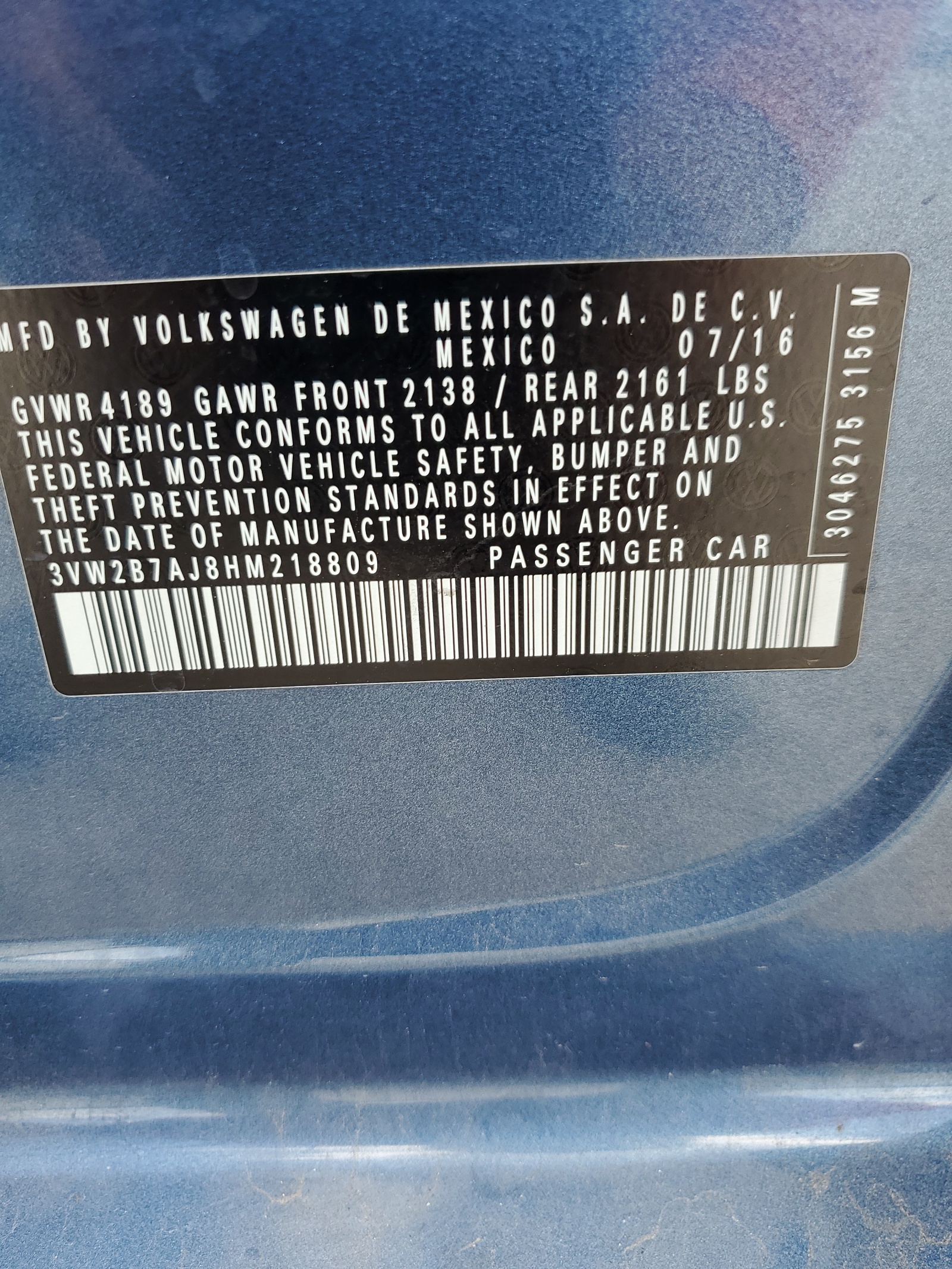 3VW2B7AJ8HM218809 2017 Volkswagen Jetta S