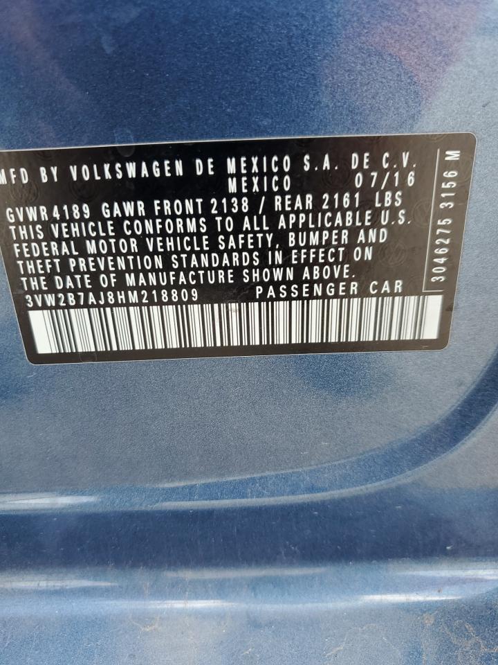 2017 Volkswagen Jetta S VIN: 3VW2B7AJ8HM218809 Lot: 61270674
