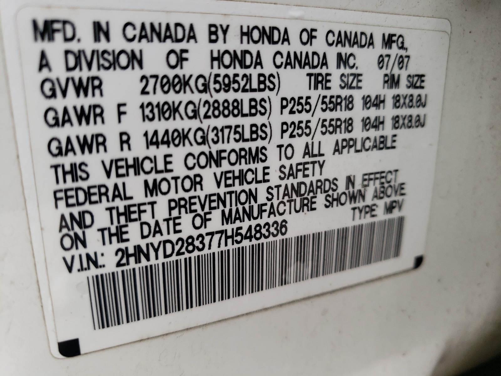 2HNYD28377H548336 2007 Acura Mdx Technology