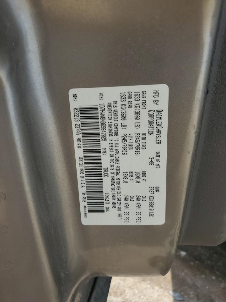 2006 Dodge Dakota Quad Slt VIN: 1D7HW48N86S647029 Lot: 66106374