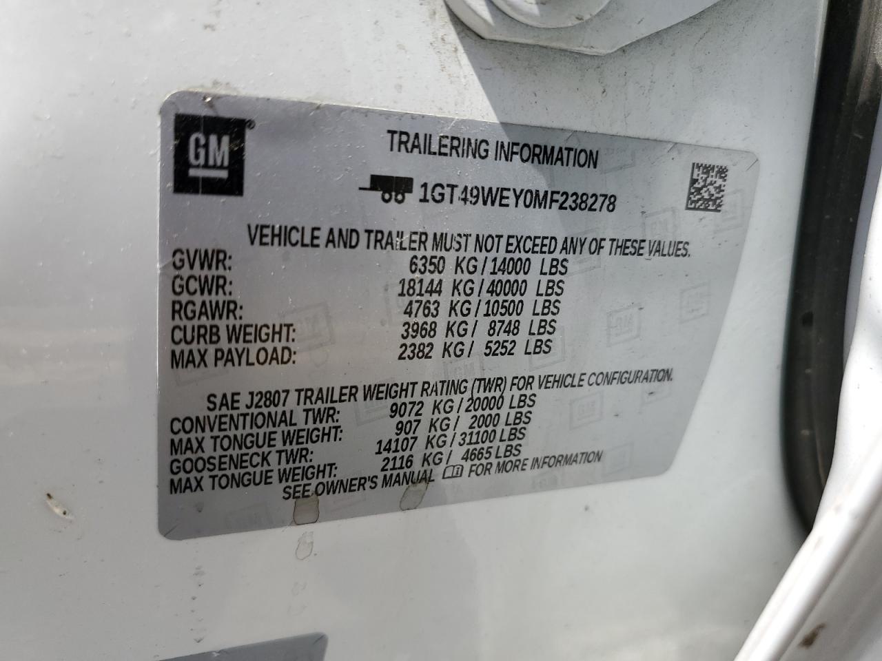 2021 GMC Sierra K3500 Denali VIN: 1GT49WEY0MF238278 Lot: 59398654