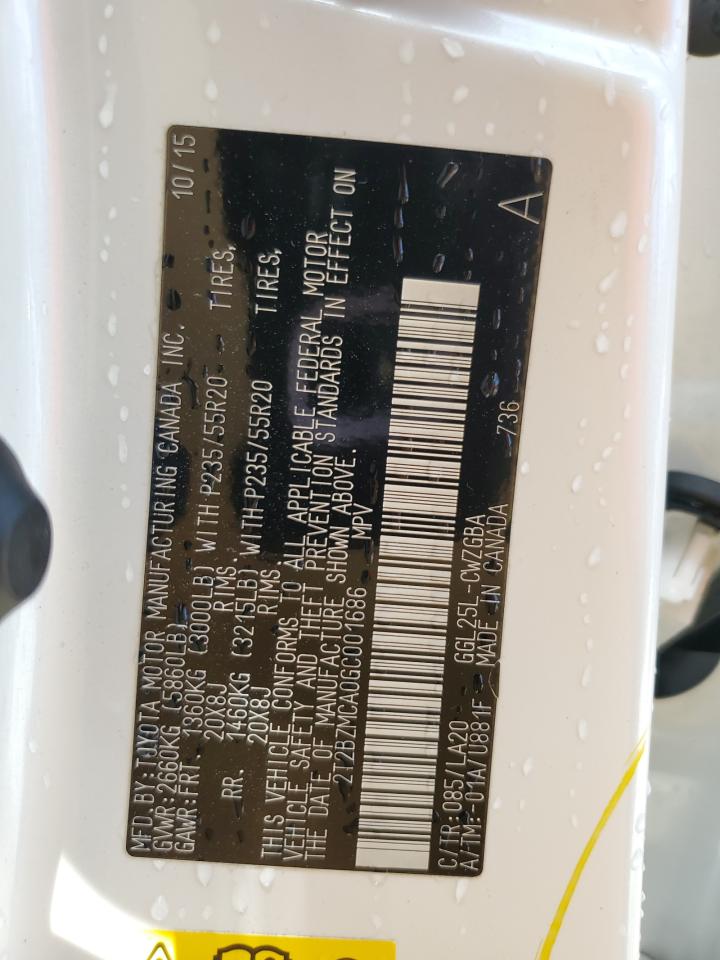 2016 Lexus Rx 350 Base VIN: 2T2BZMCA0GC001686 Lot: 60234664