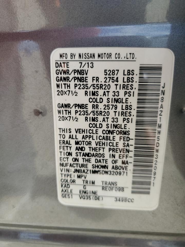 2013 Nissan Murano S VIN: JN8AZ1MW5DW320971 Lot: 59669554