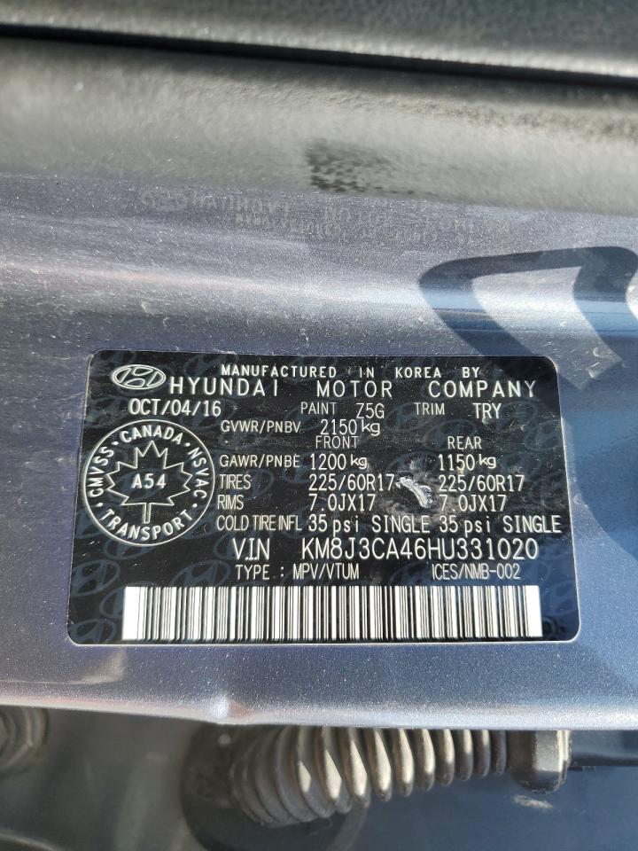 2017 Hyundai Tucson Limited VIN: KM8J3CA46HU331020 Lot: 58705024