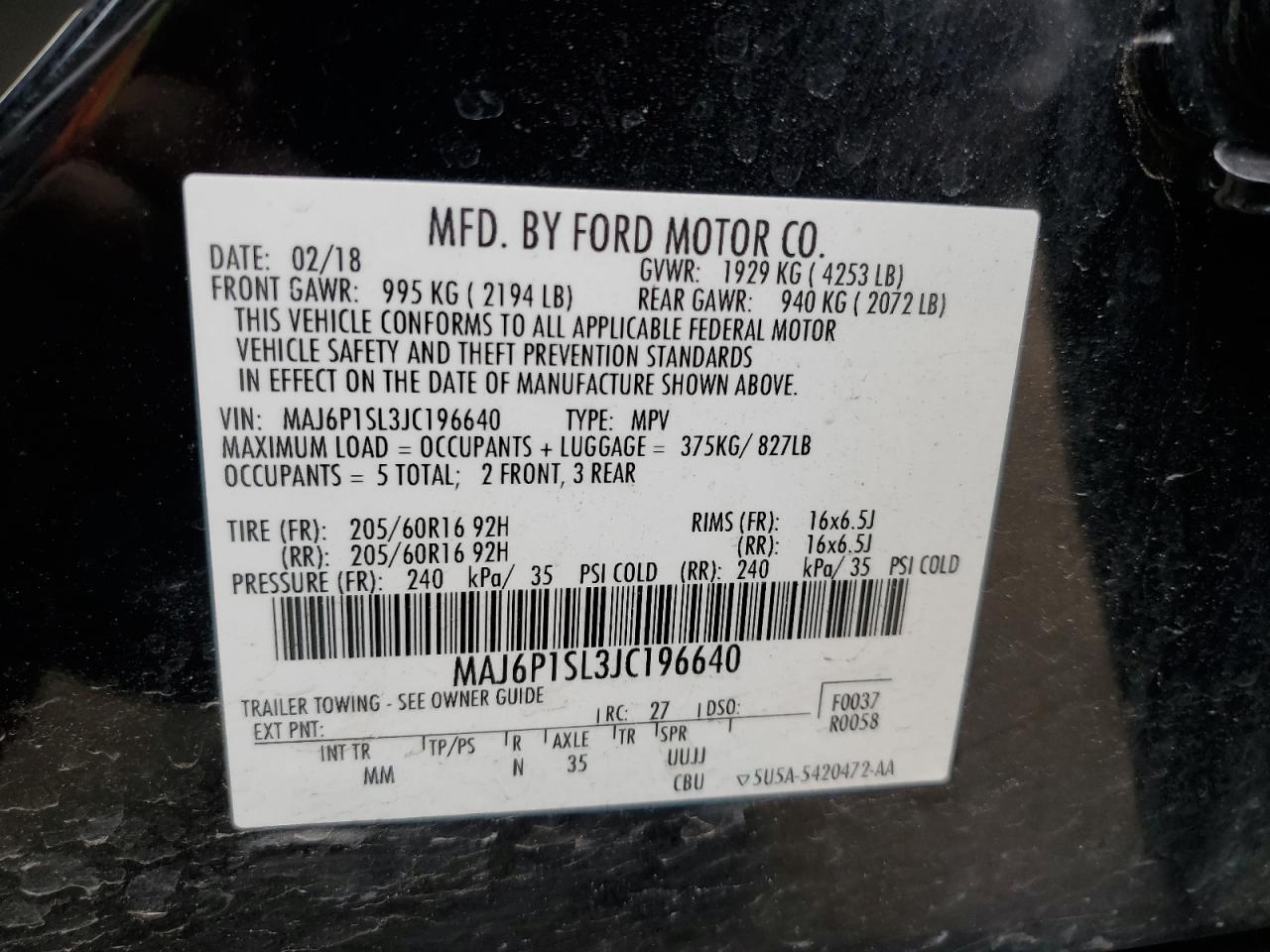 MAJ6P1SL3JC196640 2018 Ford Ecosport S