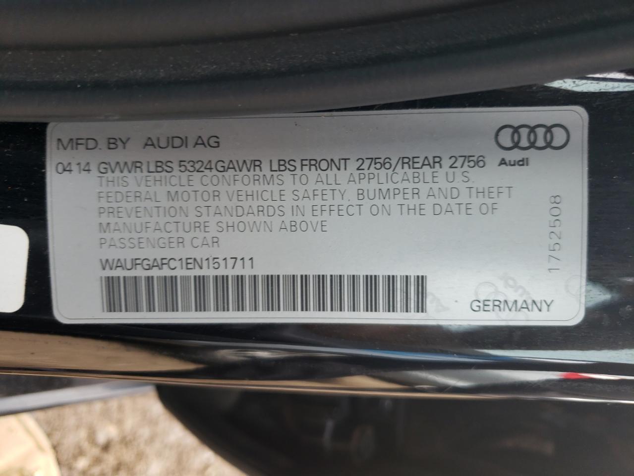 2014 Audi A6 Premium Plus VIN: WAUFGAFC1EN151711 Lot: 57352754