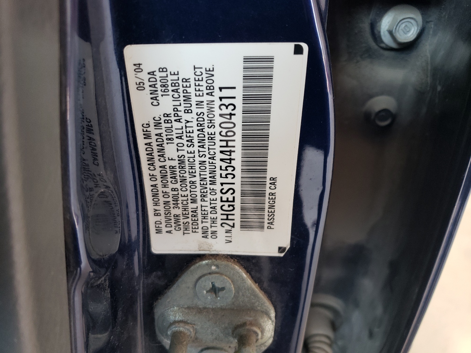 2HGES15544H604311 2004 Honda Civic Lx