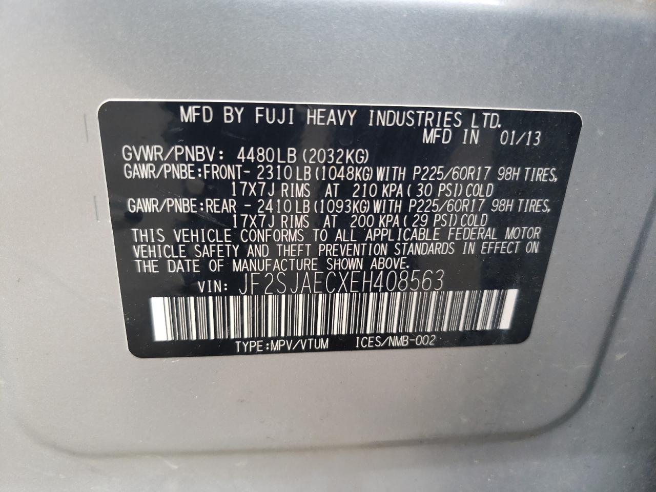 2014 Subaru Forester 2.5I Premium VIN: JF2SJAECXEH408563 Lot: 57532384