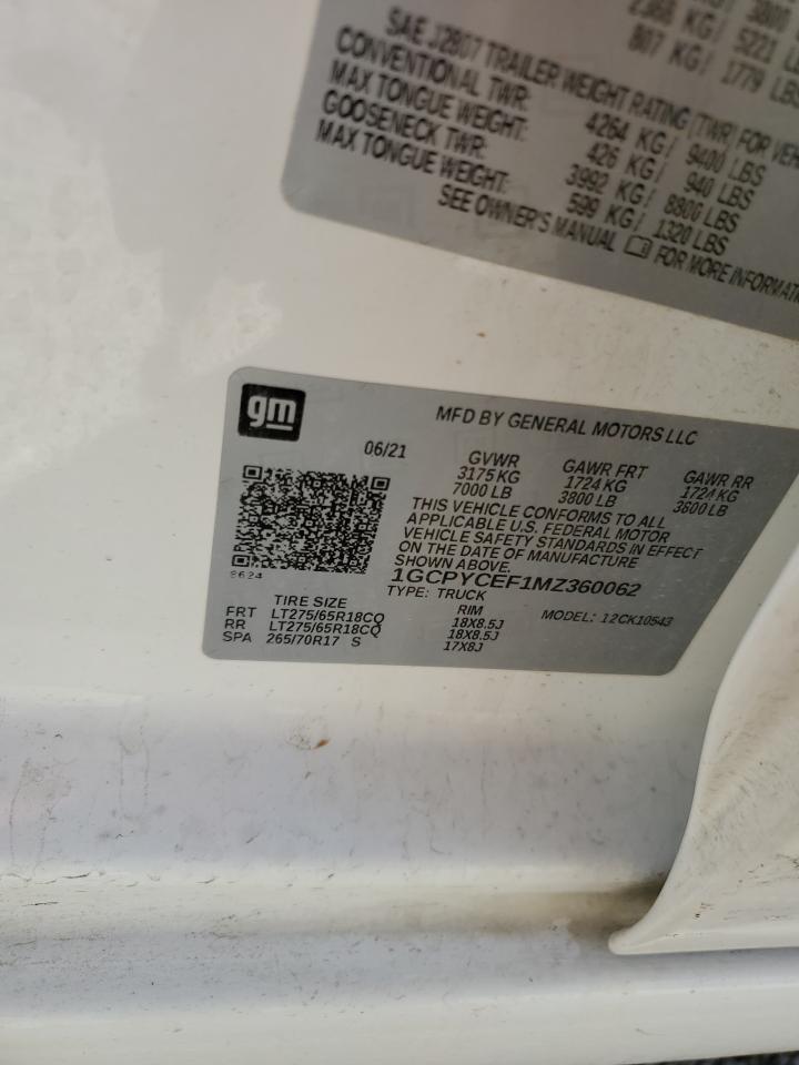 2021 Chevrolet Silverado K1500 Trail Boss Custom VIN: 1GCPYCEF1MZ360062 Lot: 59786344