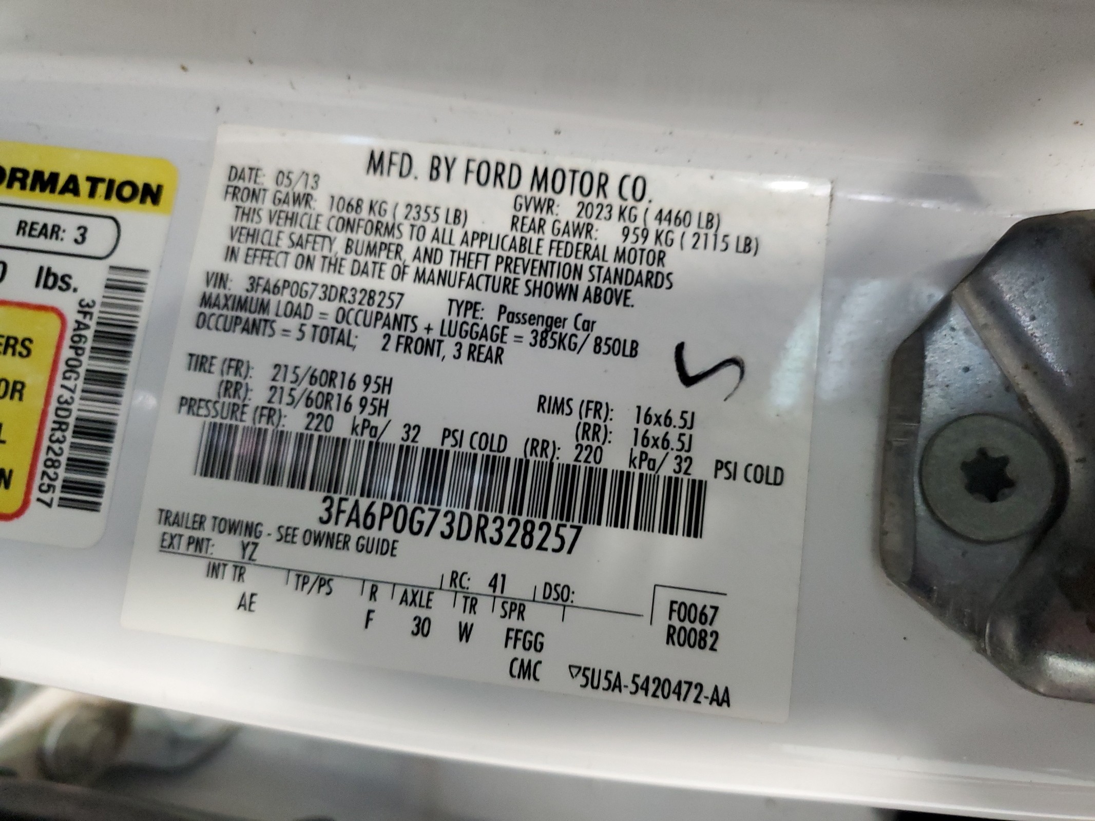 3FA6P0G73DR328257 2013 Ford Fusion S