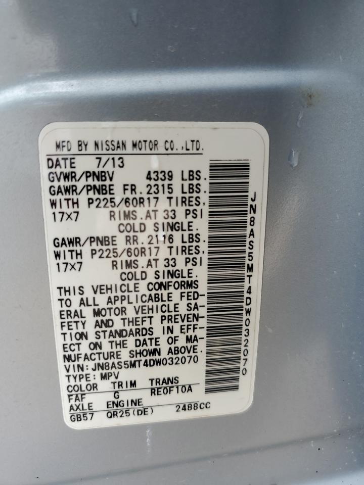 2013 Nissan Rogue S VIN: JN8AS5MT4DW032070 Lot: 57740794