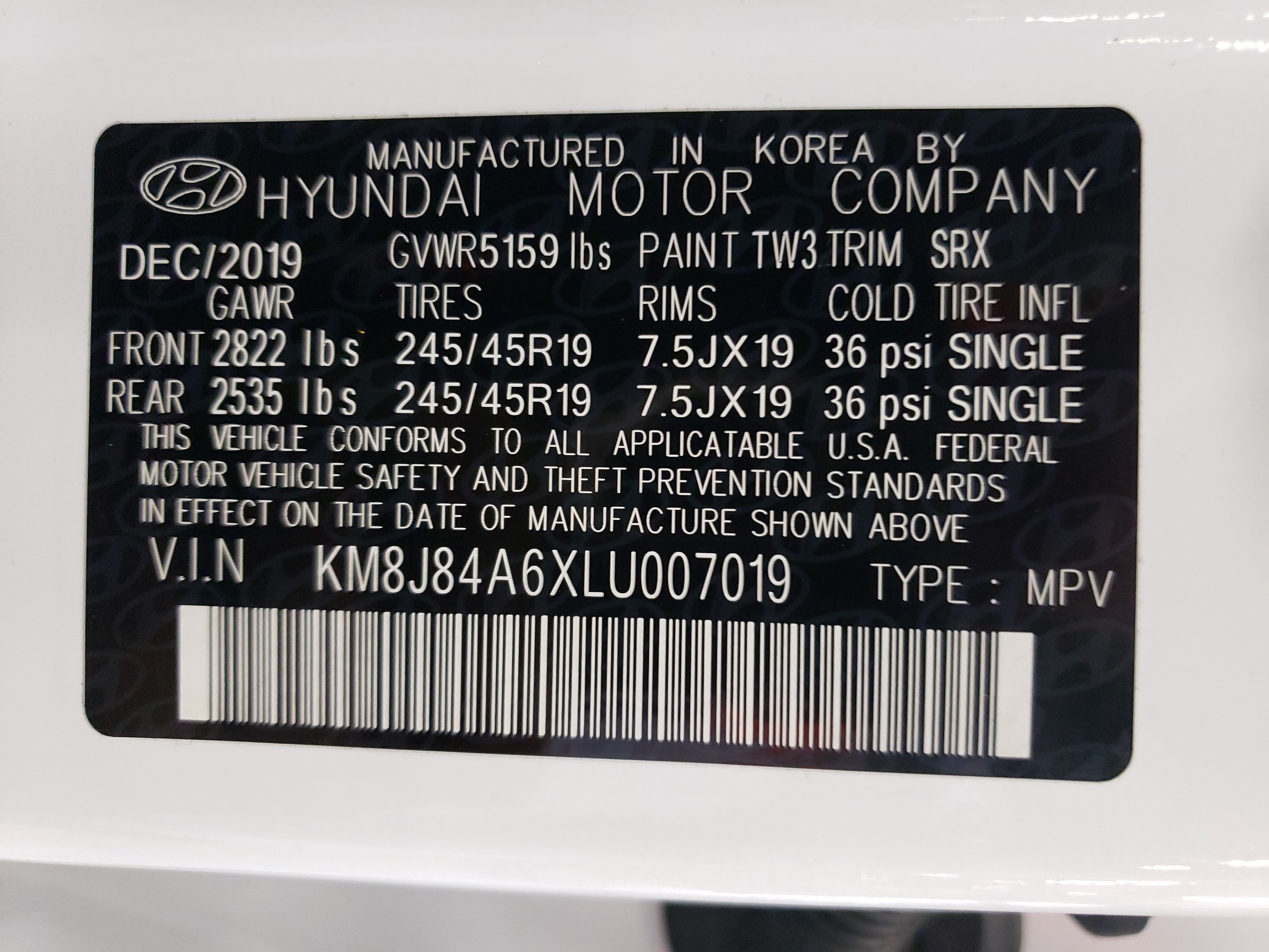 2020 Hyundai Nexo Limited vin: KM8J84A6XLU007019