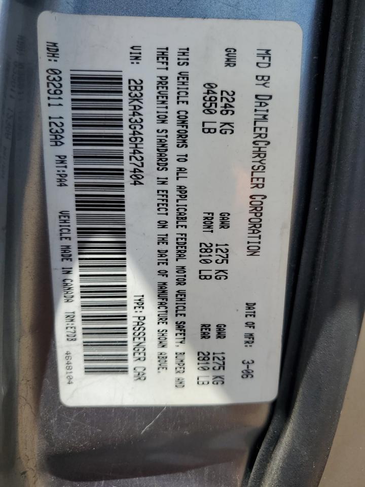 2006 Dodge Charger Se VIN: 2B3KA43G46H427404 Lot: 60261204