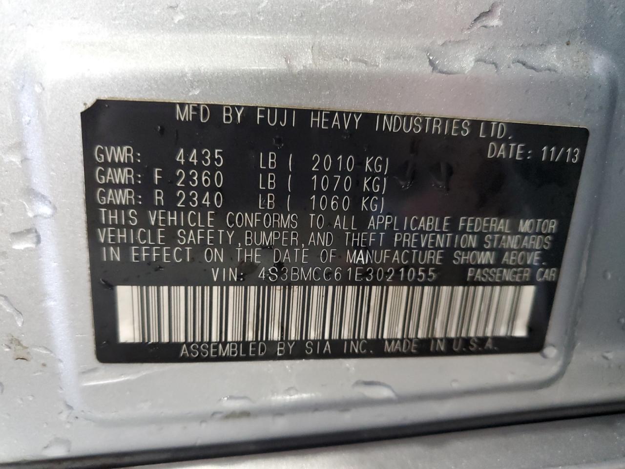 2014 Subaru Legacy 2.5I Premium VIN: 4S3BMCC61E3021055 Lot: 58971524