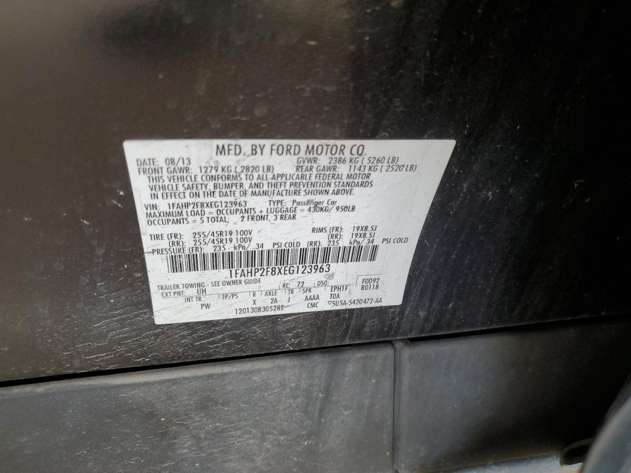 2014 Ford Taurus Limited VIN: 1FAHP2F8XEG123963 Lot: 59682324