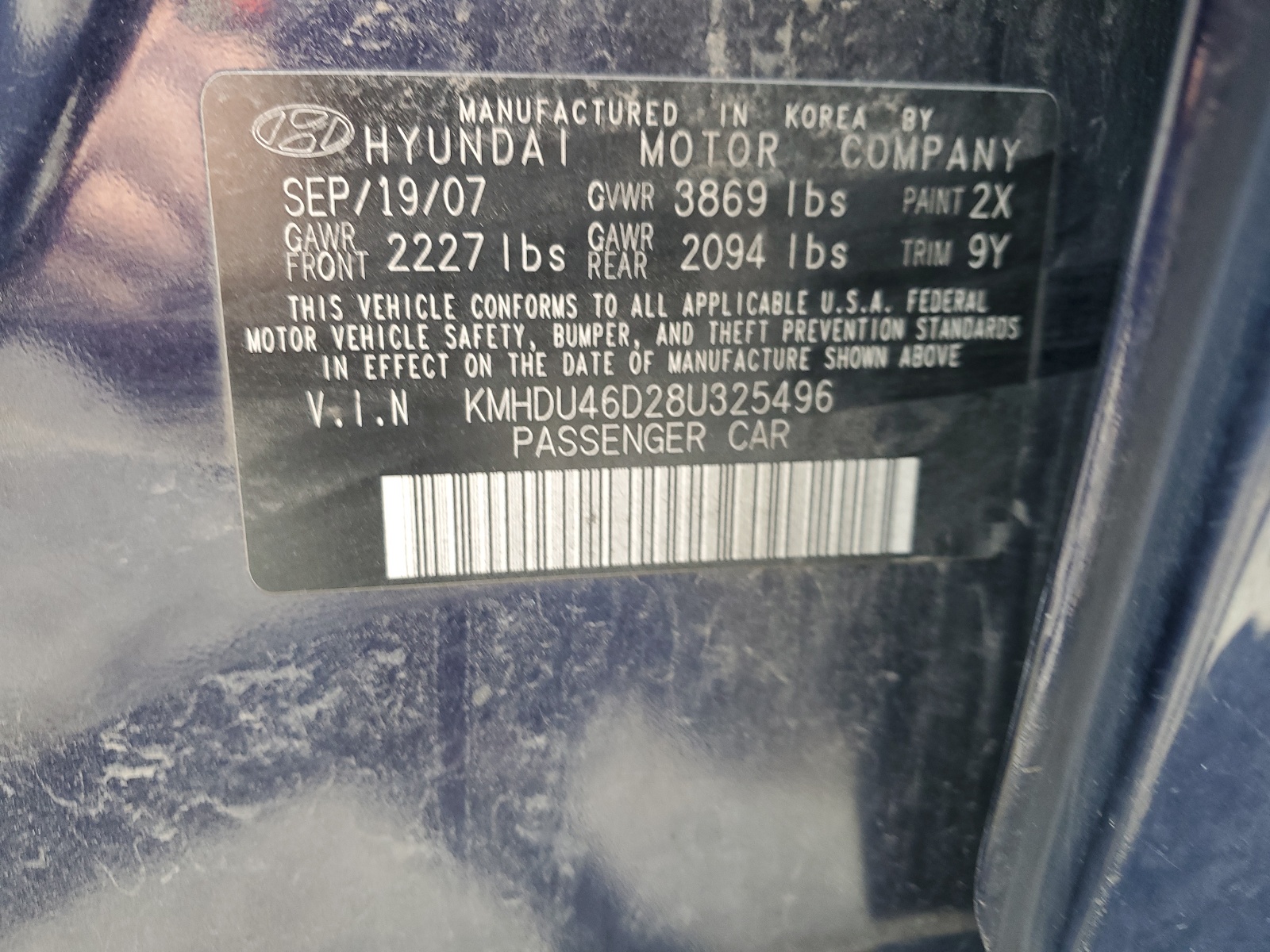 KMHDU46D28U325496 2008 Hyundai Elantra Gls