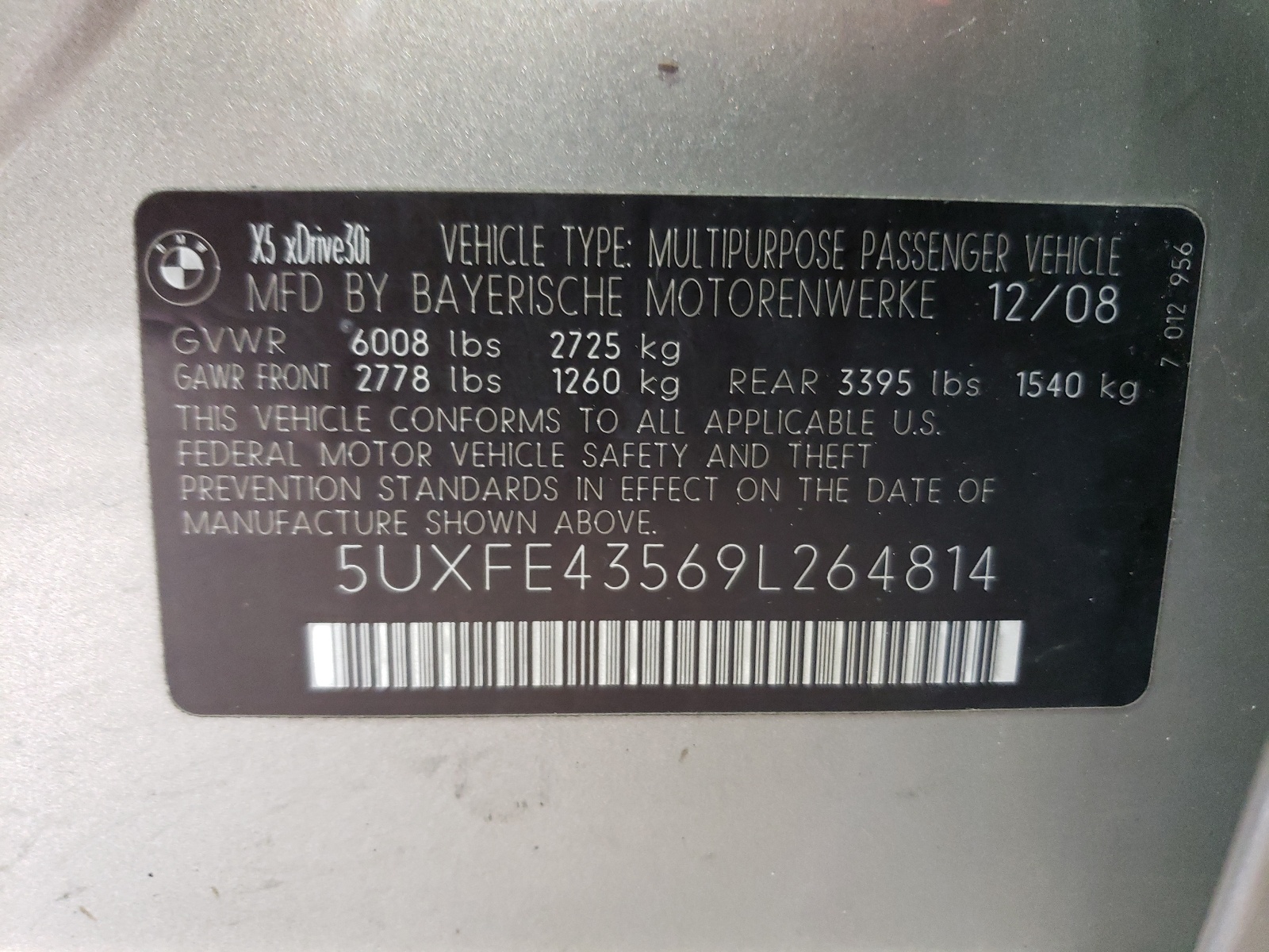 5UXFE43569L264814 2009 BMW X5 xDrive30I