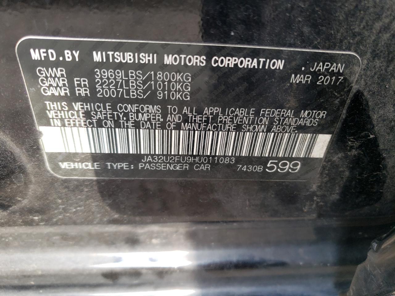 JA32U2FU9HU011083 2017 Mitsubishi Lancer Es