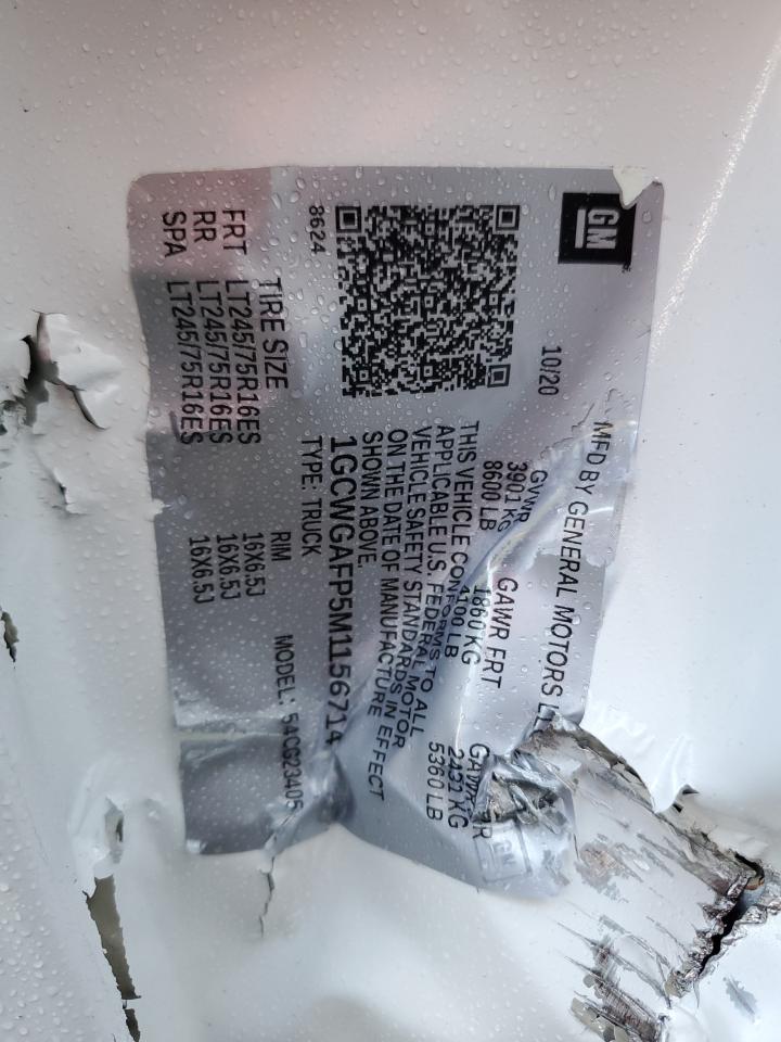 2021 Chevrolet Express G2500 VIN: 1GCWGAFP5M1156714 Lot: 57339084