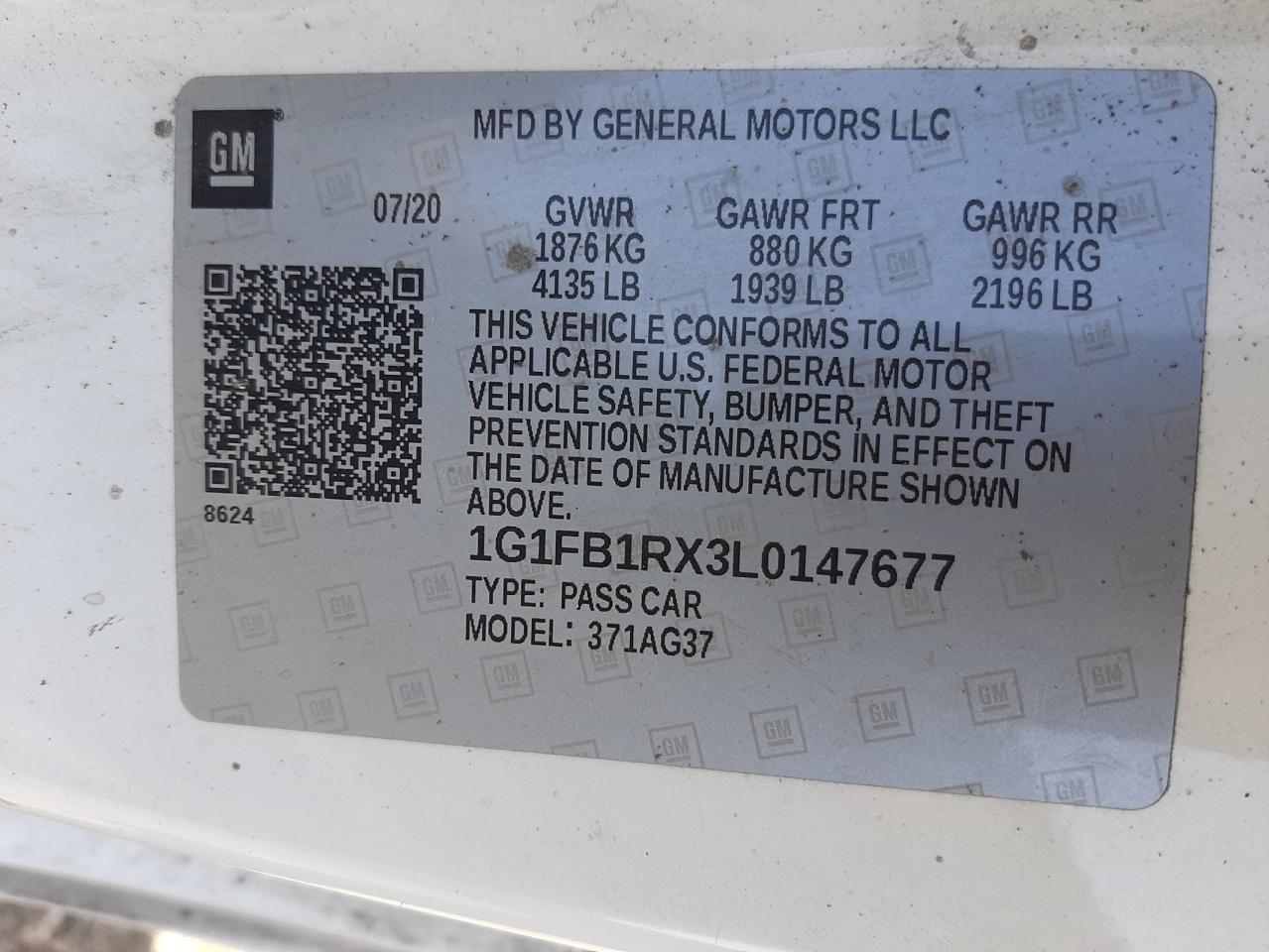 2020 Chevrolet Camaro Ls VIN: 1G1FB1RX3L0147677 Lot: 57573714