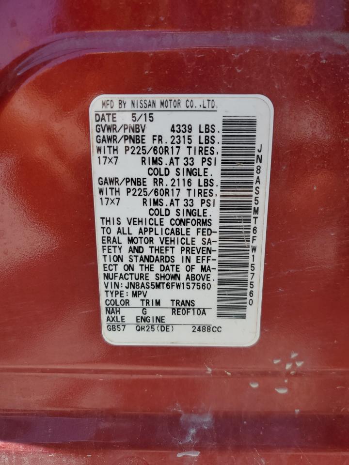 2015 Nissan Rogue Select S VIN: JN8AS5MT6FW157560 Lot: 60881414