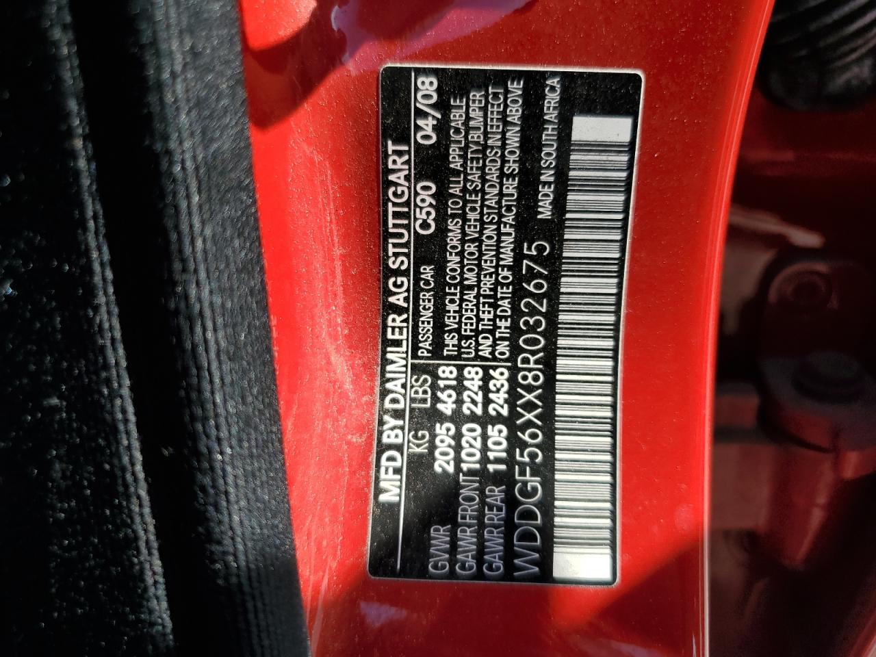 2008 Mercedes-Benz C 350 VIN: WDDGF56XX8R032675 Lot: 59639394