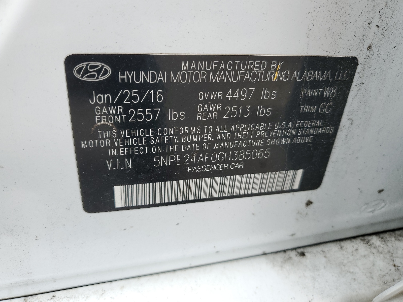 5NPE24AF0GH385065 2016 Hyundai Sonata Se
