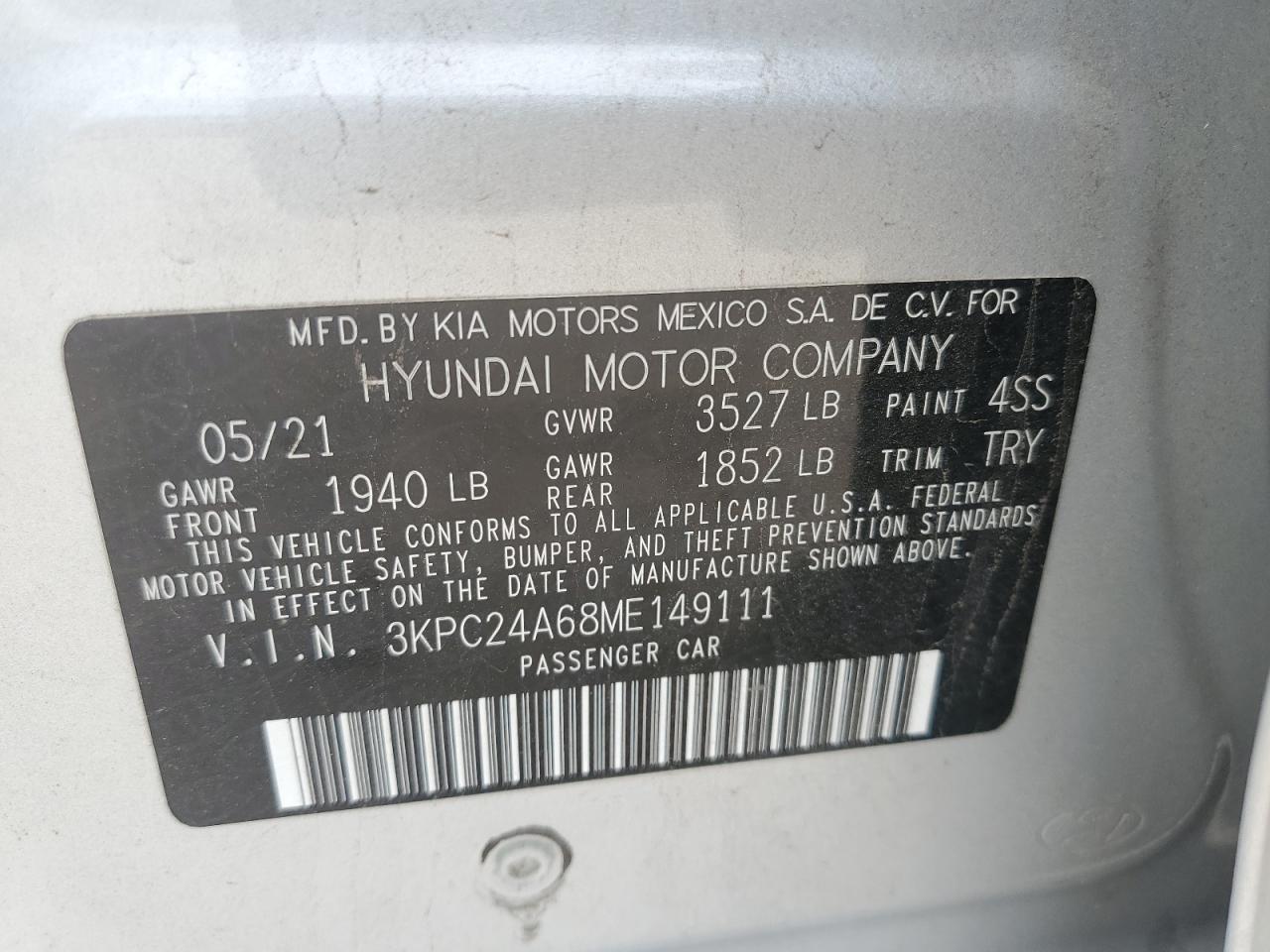 2021 Hyundai Accent Se VIN: 3KPC24A68ME149111 Lot: 57749994