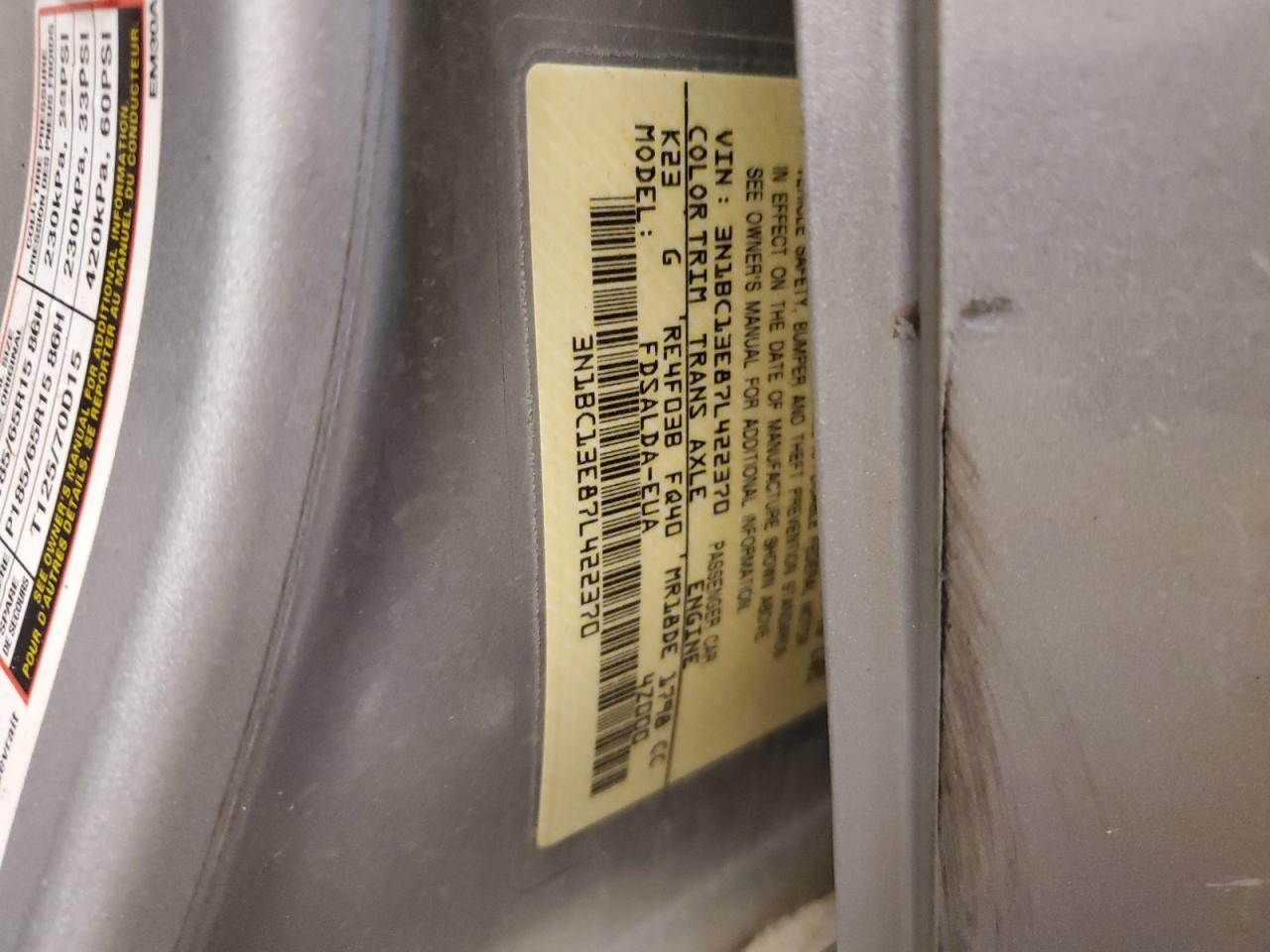 2007 Nissan Versa S VIN: 3N1BC13E87L422370 Lot: 56934344