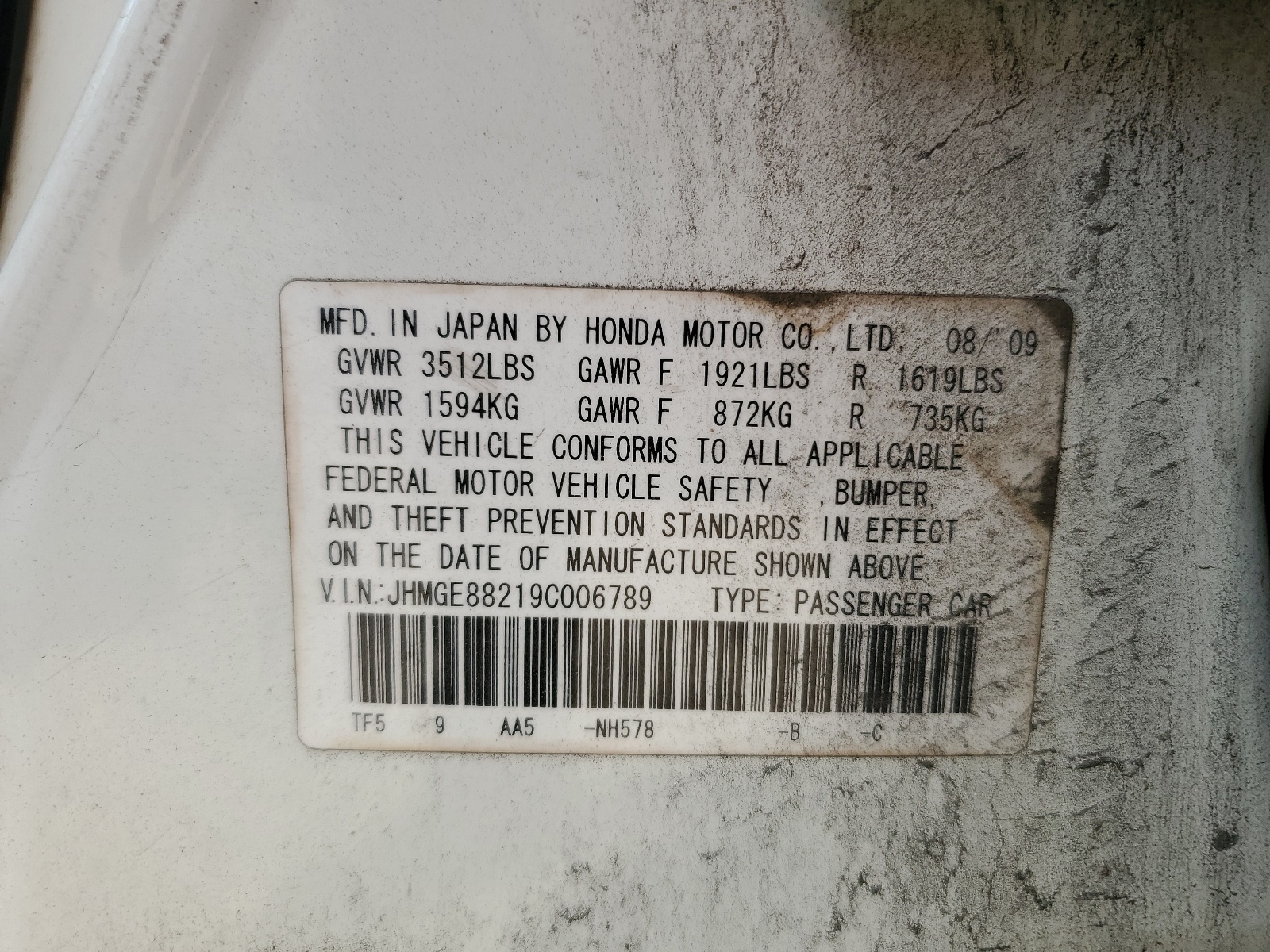 JHMGE88219C006789 2009 Honda Fit