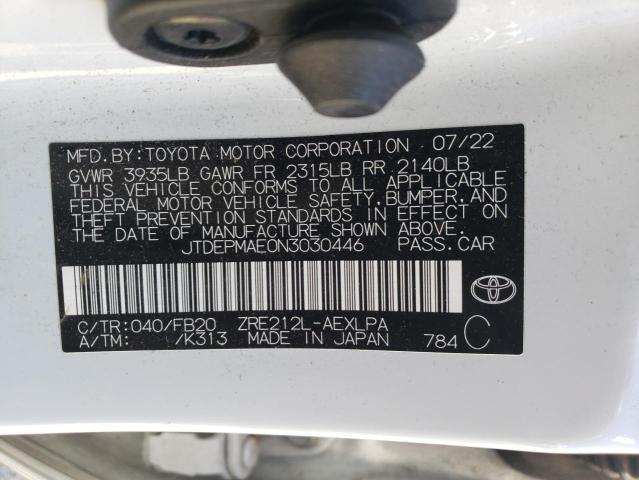 2022 TOYOTA COROLLA LE JTDEPMAE0N3030446  57745234