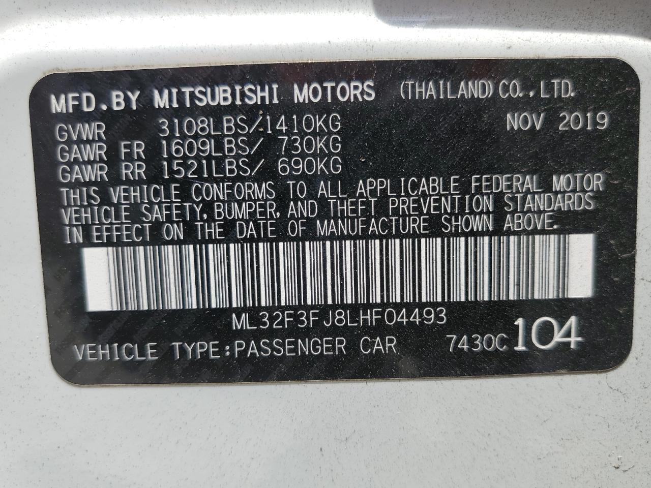 2020 Mitsubishi Mirage G4 Es VIN: ML32F3FJ8LHF04493 Lot: 60117634