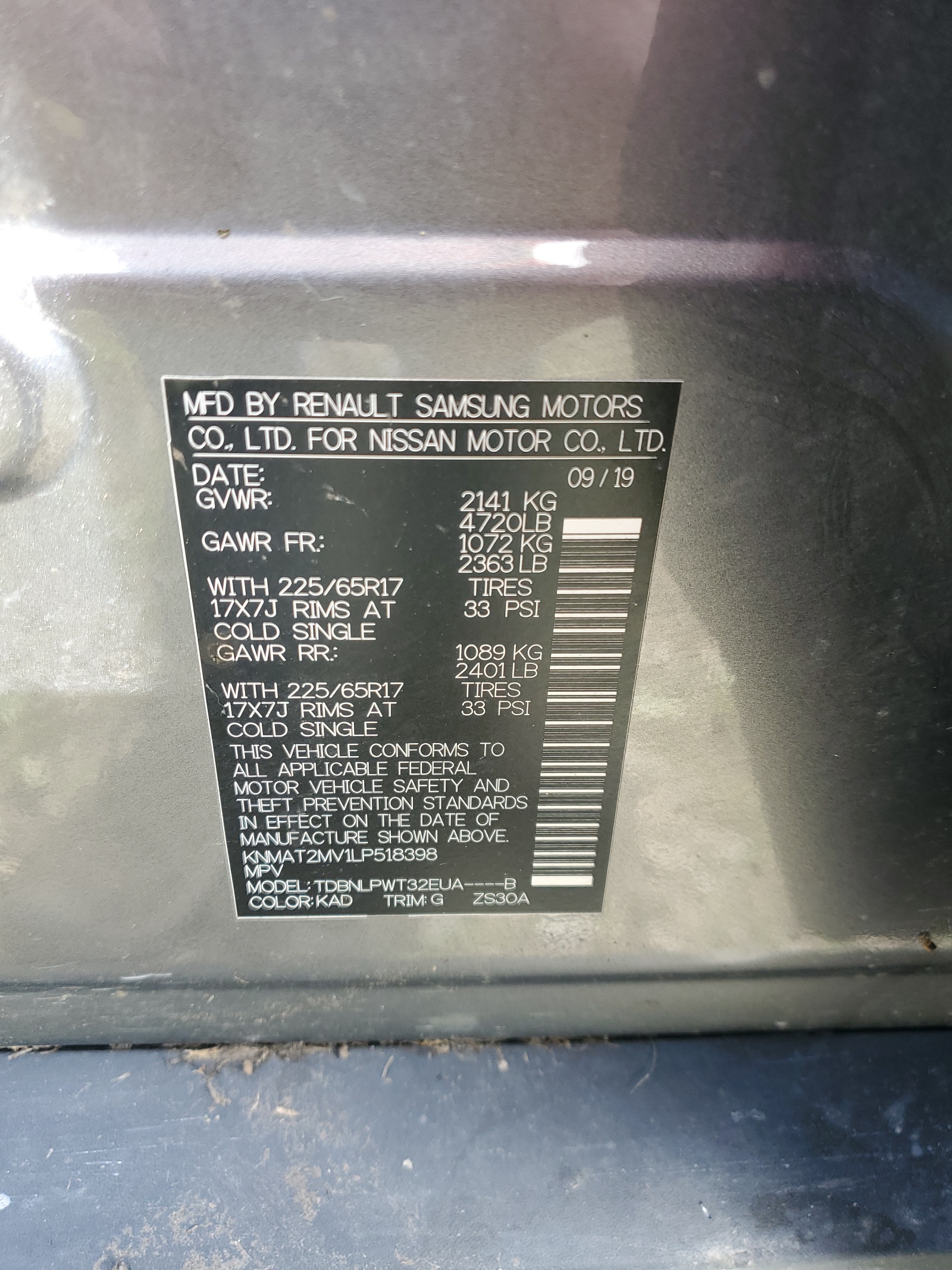 KNMAT2MV1LP518398 2020 Nissan Rogue S