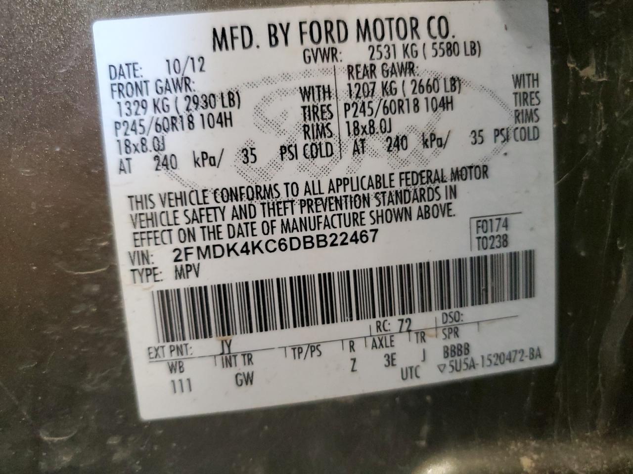 2FMDK4KC6DBB22467 2013 Ford Edge Limited