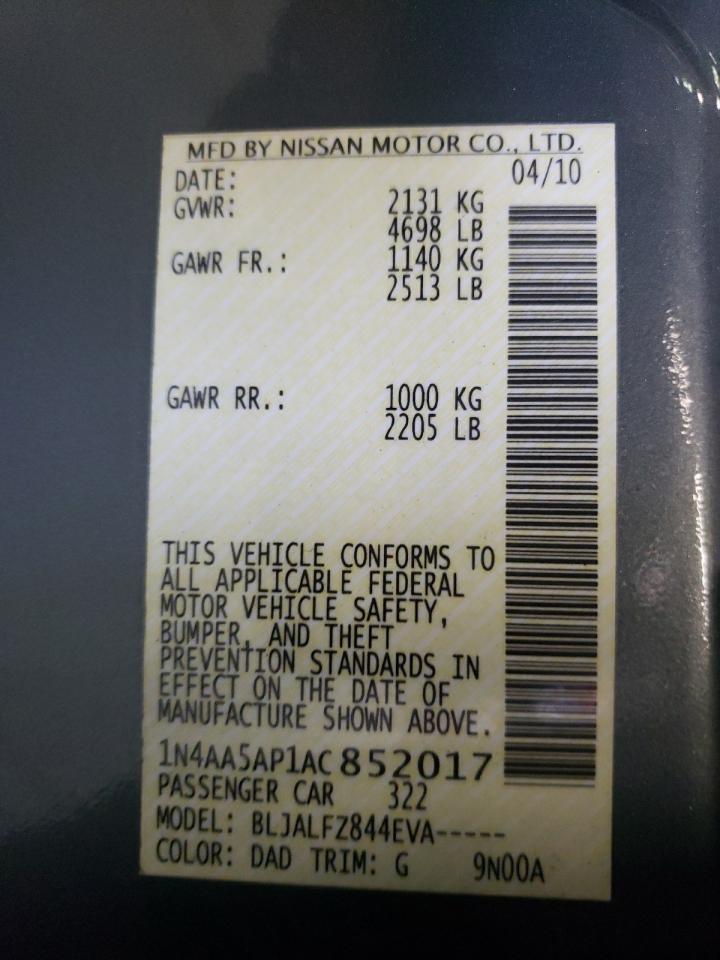 2010 Nissan Maxima S VIN: 1N4AA5AP1AC852017 Lot: 61081074