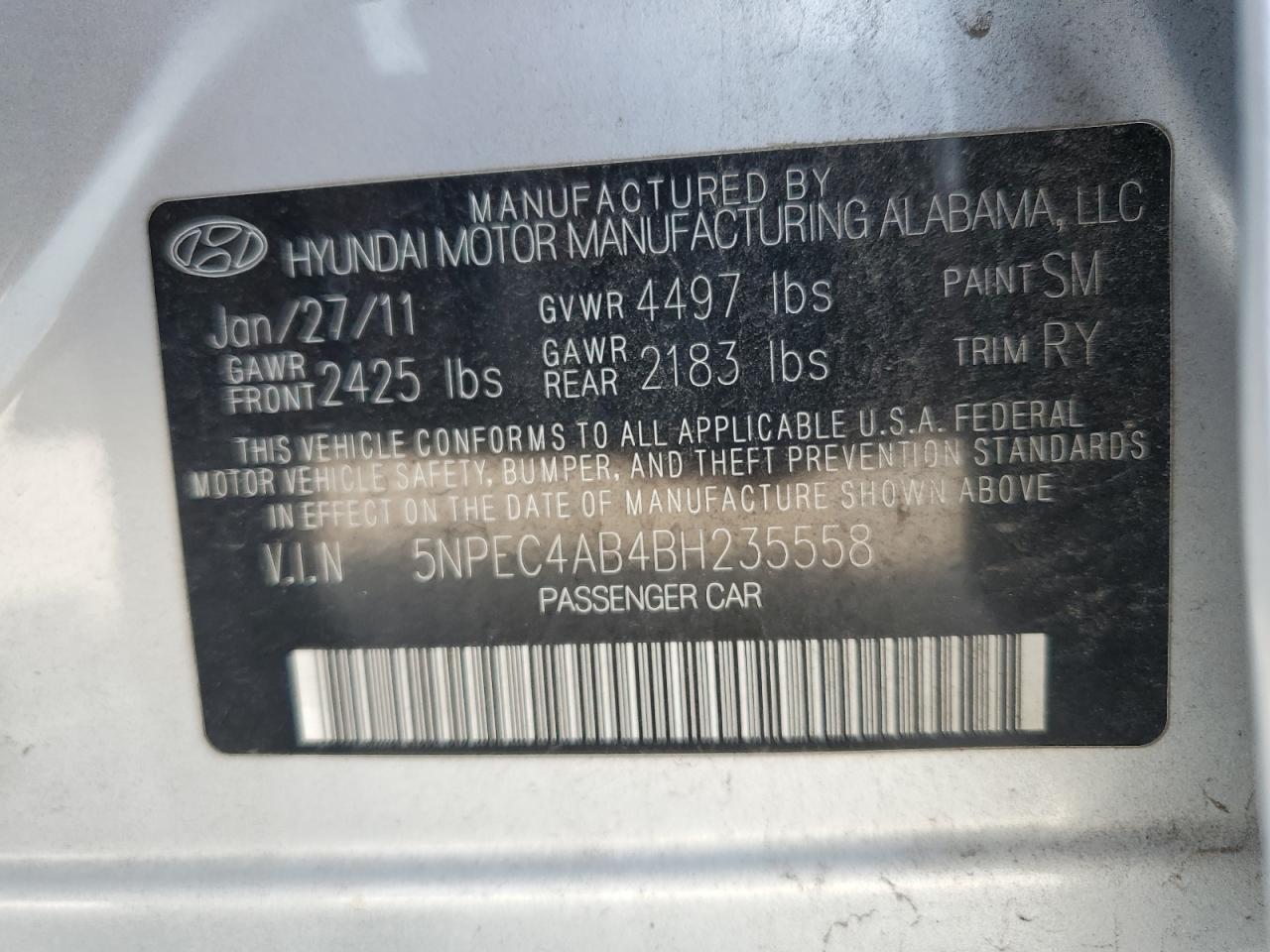 5NPEC4AB4BH235558 2011 Hyundai Sonata Se